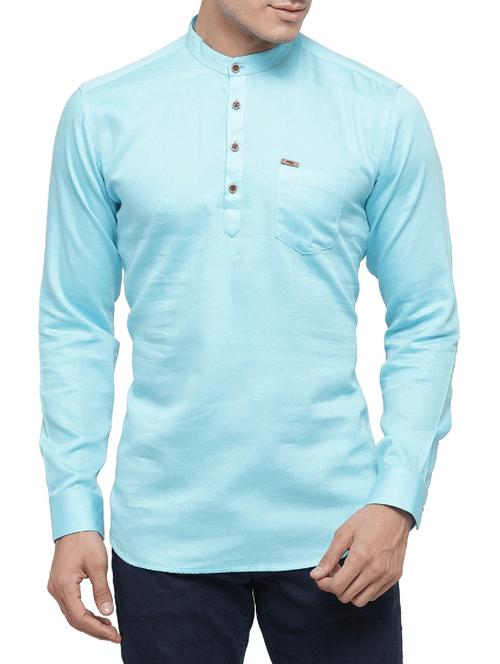 turquoise cotton short kurta - 14919177 - Very Small Image - 1