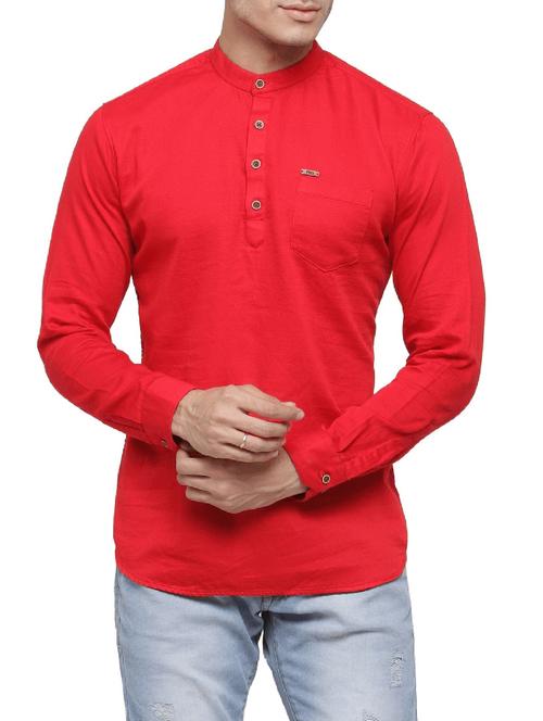 red cotton short kurta - 14919180 - Very Small Image - 1