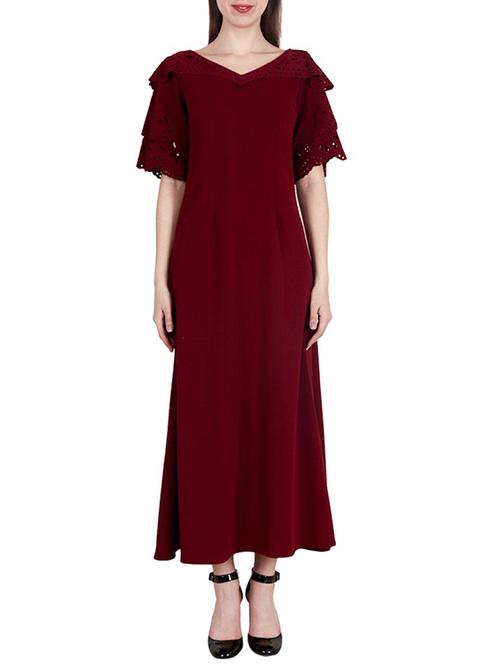 maroon solid maxi dress - 14919796 - Very Small Image - 1
