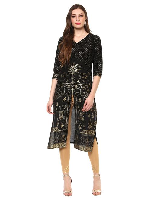 black cotton straight kurta - 14920016 - Very Small Image - 1