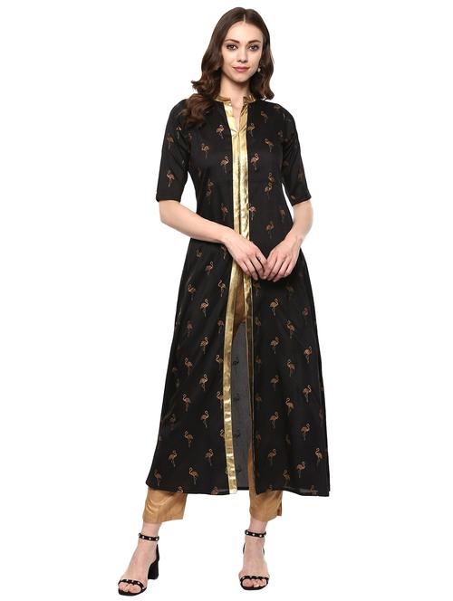 black synthetic a-line kurta - 14920020 - Very Small Image - 1