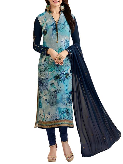 blue georgette semistitched suit - 14921053 - Very Small Image - 1