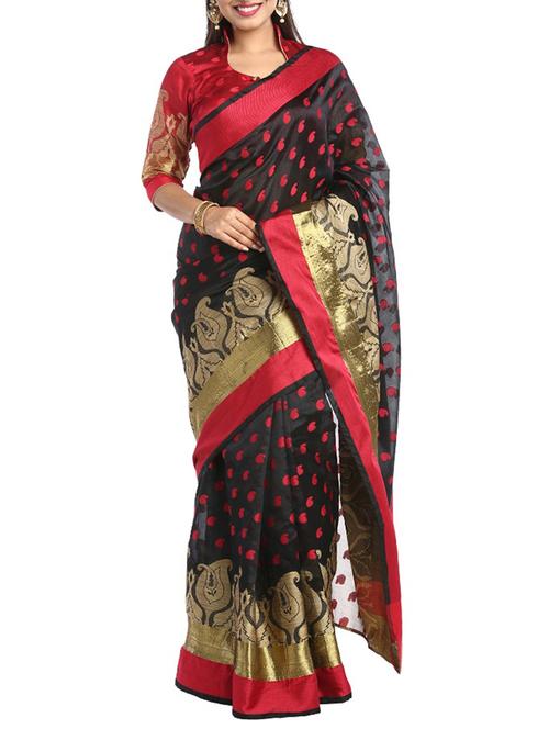 black silk saree with blouse - 14921155 - Very Small Image - 1