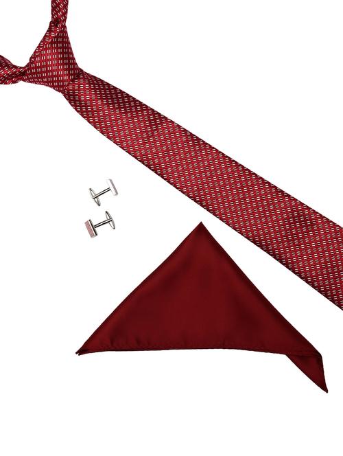 maroon micro fiber tie with pocket square and cufflinks - 14921228 - Very Small Image - 1