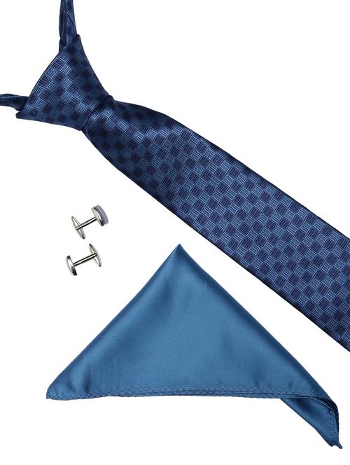 blue micro fiber tie with pocket square and cufflinks - 14921229 - Very Small Image - 1