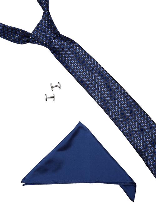 blue micro fiber tie with pocket square and cufflinks - 14921242 - Very Small Image - 1
