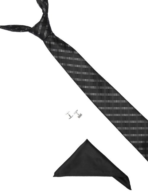 black micro fiber tie with pocket square and cufflinks - 14921257 - Very Small Image - 1