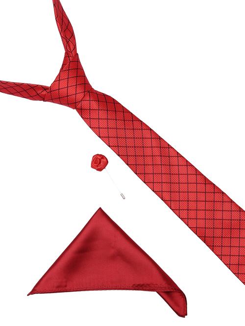 red micro fiber tie with pocket sqaure and lapelpin - 14921303 - Very Small Image - 1