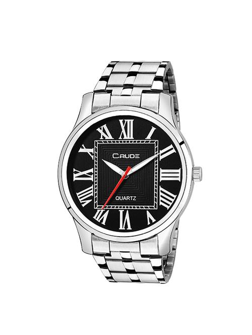 crude analog black dial watch with stainless steel strap - 14923181 - Very Small Image - 1
