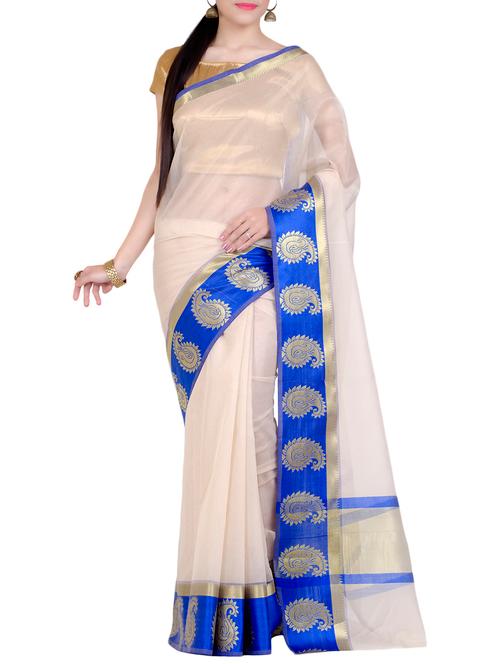 contrast paisley border saree with blouse - 14923243 - Very Small Image - 1
