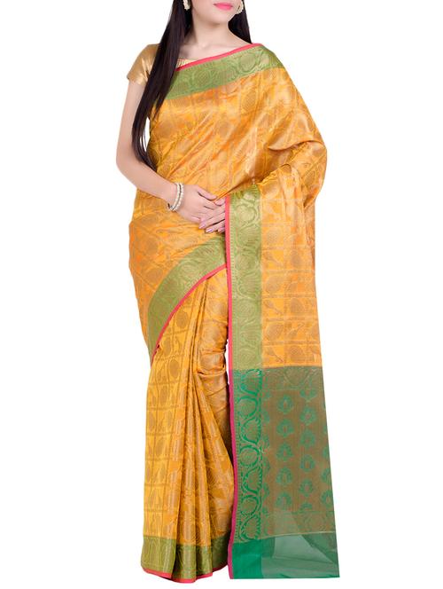 contrast pallu conversational woven saree with blouse - 14923260 - Very Small Image - 1
