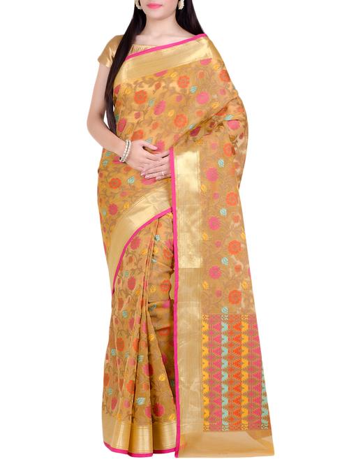floral motif woven saree with blouse - 14923265 - Very Small Image - 1