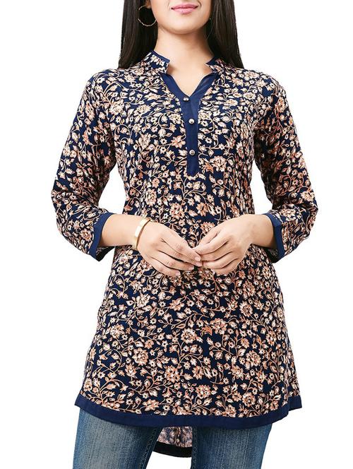 blue rayon aline kurti - 14924303 - Very Small Image - 1