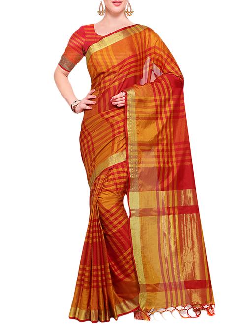 red cotton silk maheshwari saree with blouse - 14925667 - Very Small Image - 1