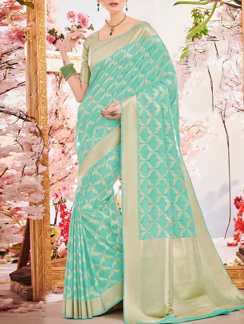 delicate golden zari banarasi saree with blouse - 14925861 - Very Small Image - 1