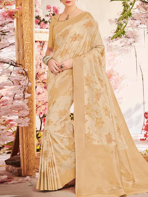 beige banarasi saree with blouse - 14925863 - Very Small Image - 1