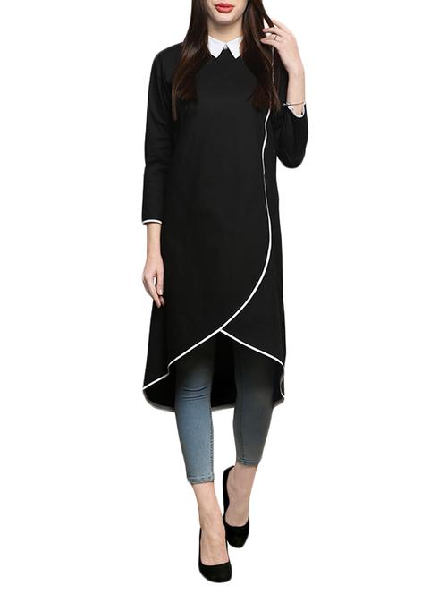black cotton solid high-low kurta - 14925989 - Very Small Image - 1