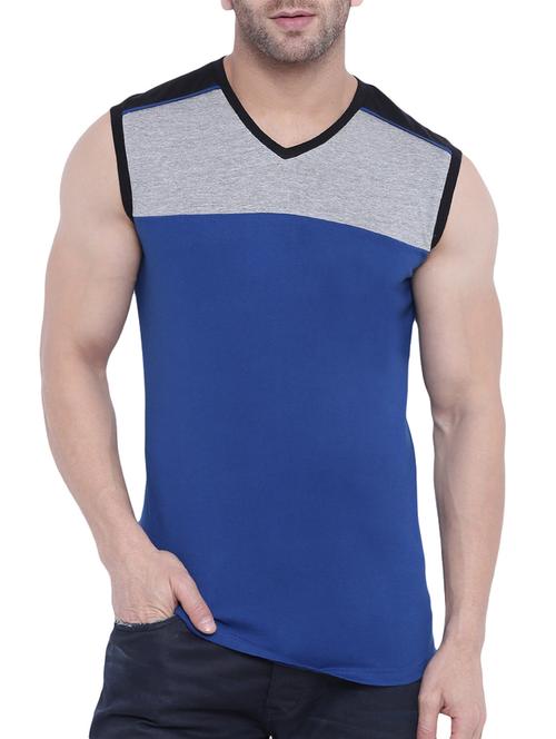 blue cotton color block t-shirt - 14926506 - Very Small Image - 1