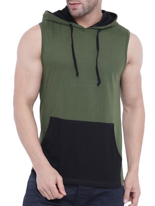 olive green cotton  color block t-shirt - 14926571 - Very Small Image - 1