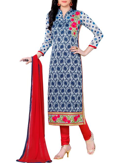 blue cotton churidaar suits unstitched suit - 14927568 - Very Small Image - 1