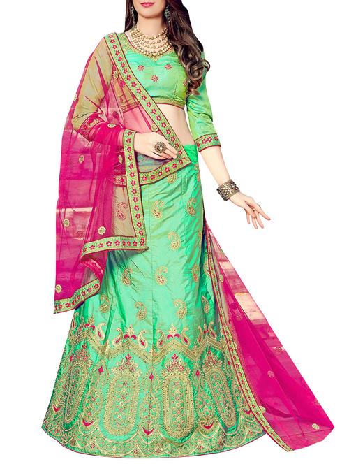 green silk aline lehenga - 14927616 - Very Small Image - 1