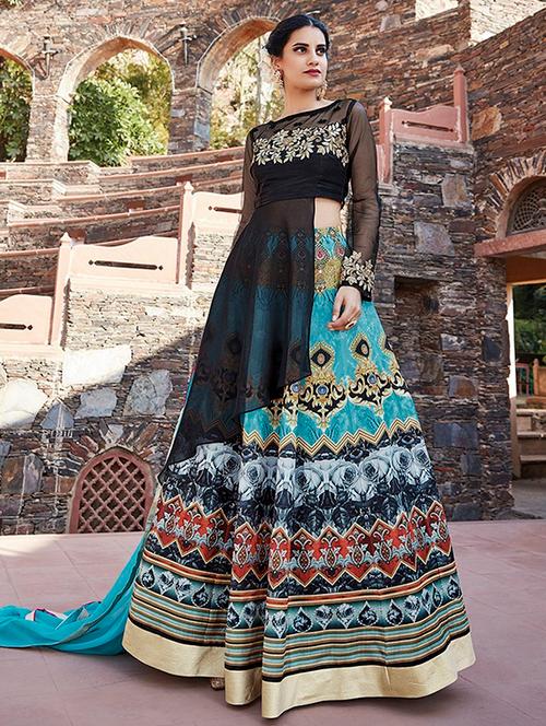 multi colored silk semistitched suit - 14927744 - Very Small Image - 1