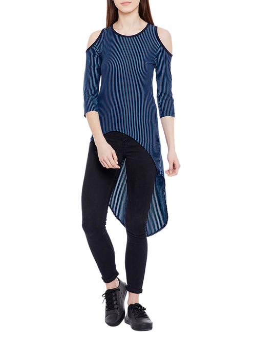 cold shoulder striped high-low tunic - 14929618 - Very Small Image - 1