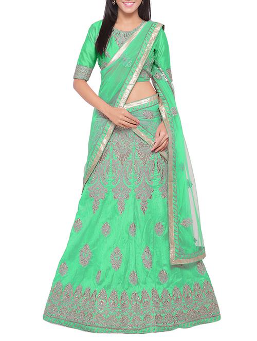 green silk a-line lehenga - 14930462 - Very Small Image - 1