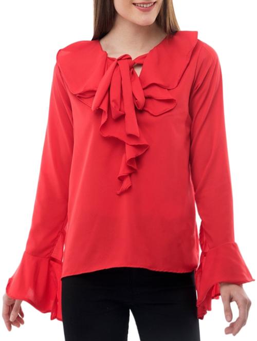 women's ruffle tie-up neck top - 14930573 - Very Small Image - 1