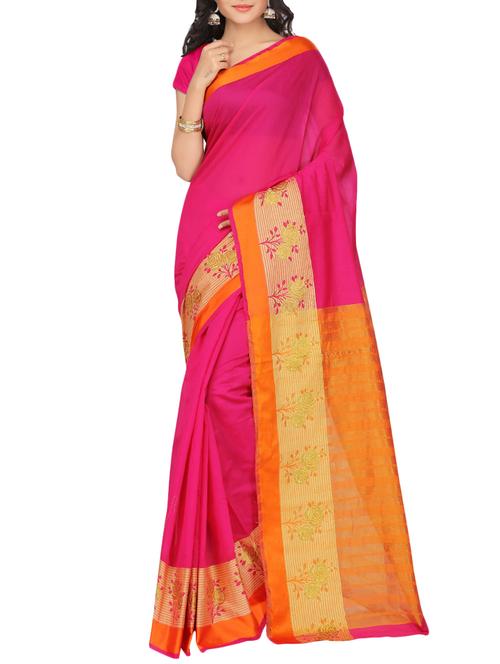 pink cotton chanderi saree with blouse - 14931098 - Very Small Image - 1