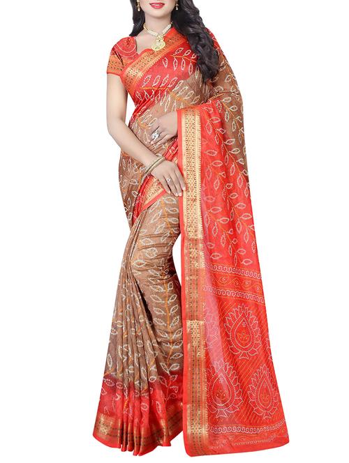 brown bandhani saree with blouse - 14931252 - Very Small Image - 1