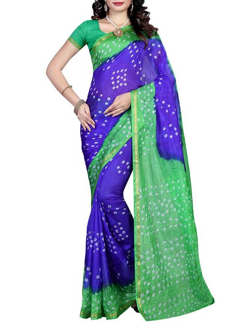 blue bandhani saree with blouse - 14931278 - Very Small Image - 1