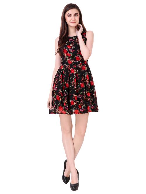 black floral fit & flare dress - 14933554 - Very Small Image - 1