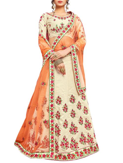 beige silk panelled lehenga - 14935325 - Very Small Image - 1