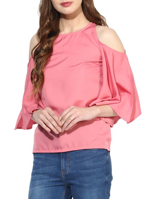 solid pink cold shoulder top - 14936279 - Very Small Image - 1