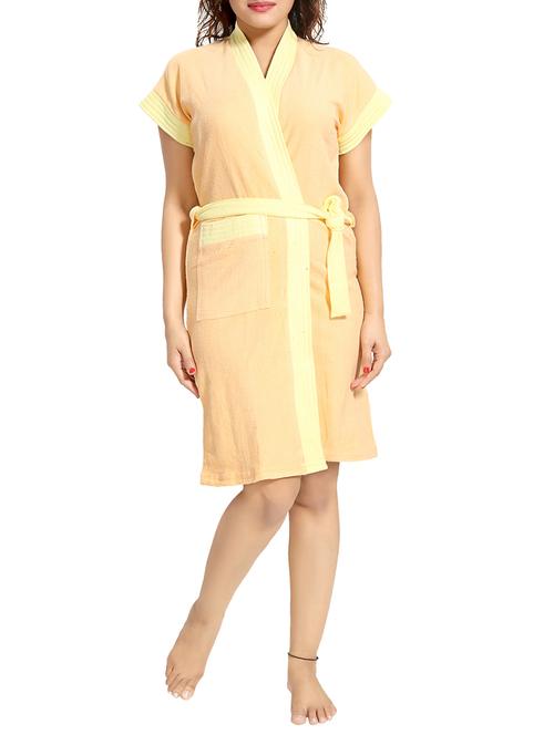 beige women cotton bath robe - 14936291 - Very Small Image - 1