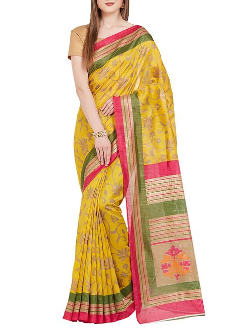 yellow tussar silk saree with blouse - 14936704 - Very Small Image - 1
