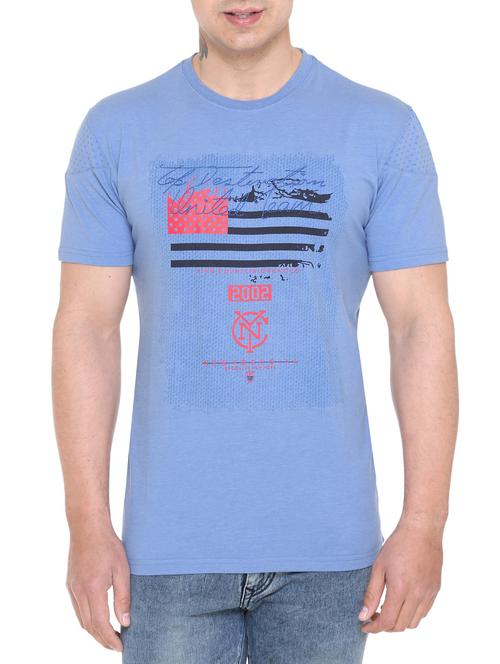 blue cotton chest print t-shirt - 14936785 - Very Small Image - 1