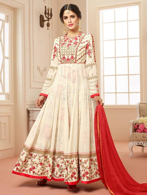 embroidered unstitched anarkali suit - 14936863 - Very Small Image - 1