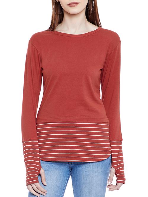 thumb hole sleeved striped tee  - 14937829 - Very Small Image - 1