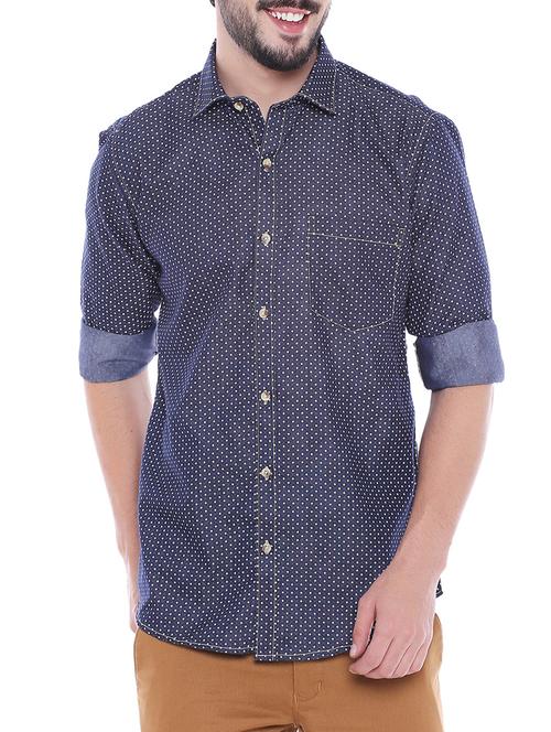 navy blue cotton casual shirt - 14937911 - Very Small Image - 1