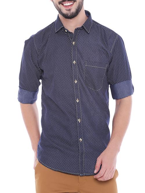 navy blue cotton casual shirt - 14937912 - Very Small Image - 1