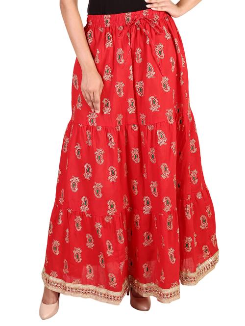 red cotton flared skirt - 14938524 - Very Small Image - 1