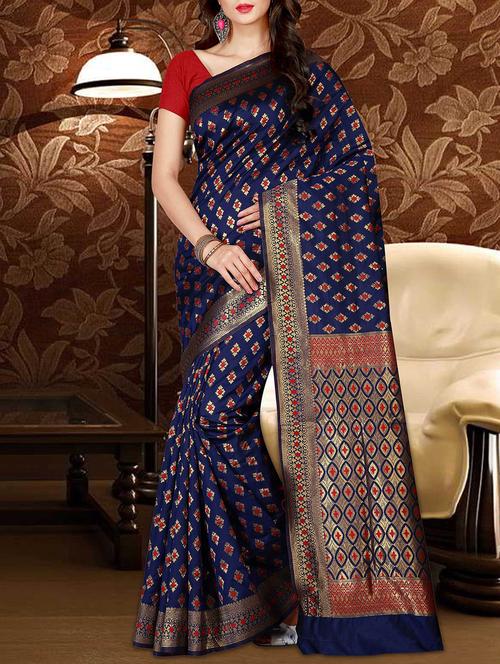 blue cotton silk woven  saree with blouse - 14941680 - Very Small Image - 1