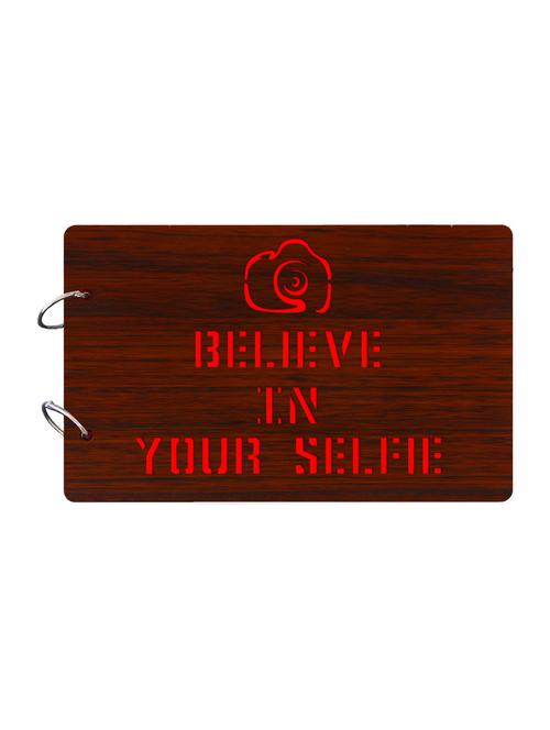 "believe in your selfie"wooden brown photo album - 14941721 - Very Small Image - 1