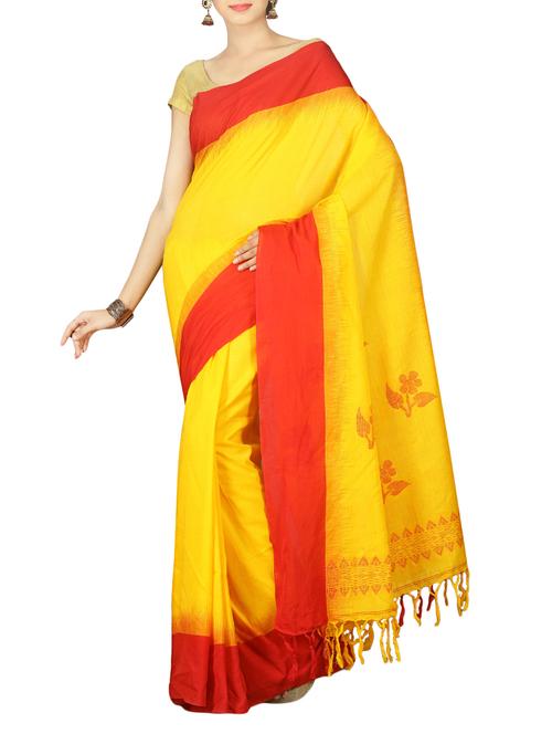 contrast border floral handloom saree with blouse - 14942017 - Very Small Image - 1
