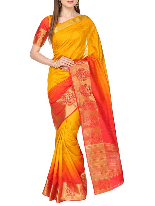 contrast zari border woven saree with blouse - 14942137 - Very Small Image - 1