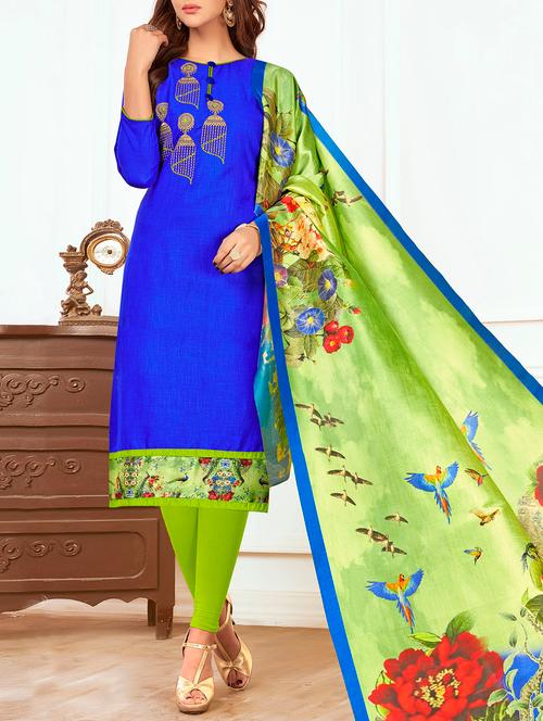 blue unstitched churidaar suit - 14942620 - Very Small Image - 1