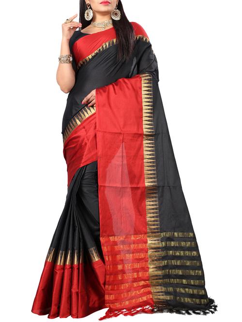 black cotton silk woven saree with blouse - 14942805 - Very Small Image - 1