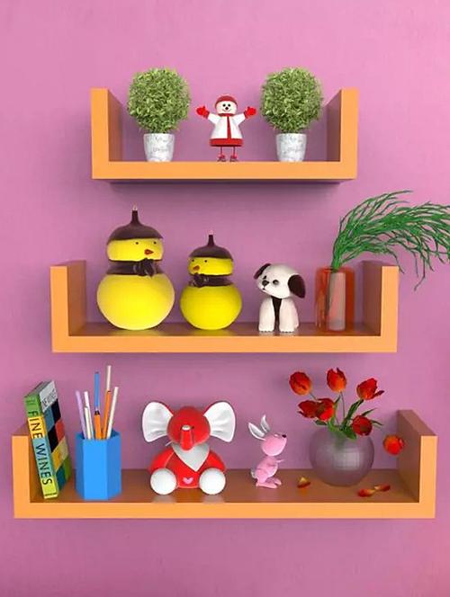 mdf handicraft wall decor u-shaped designer wall shelf pack of 3 - 14944897 - Very Small Image - 1